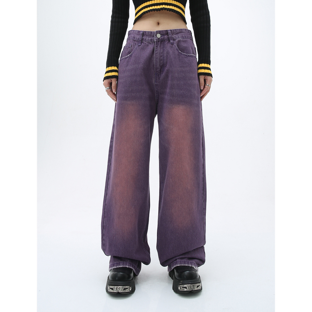 Carmour denim retro color wide-leg pants