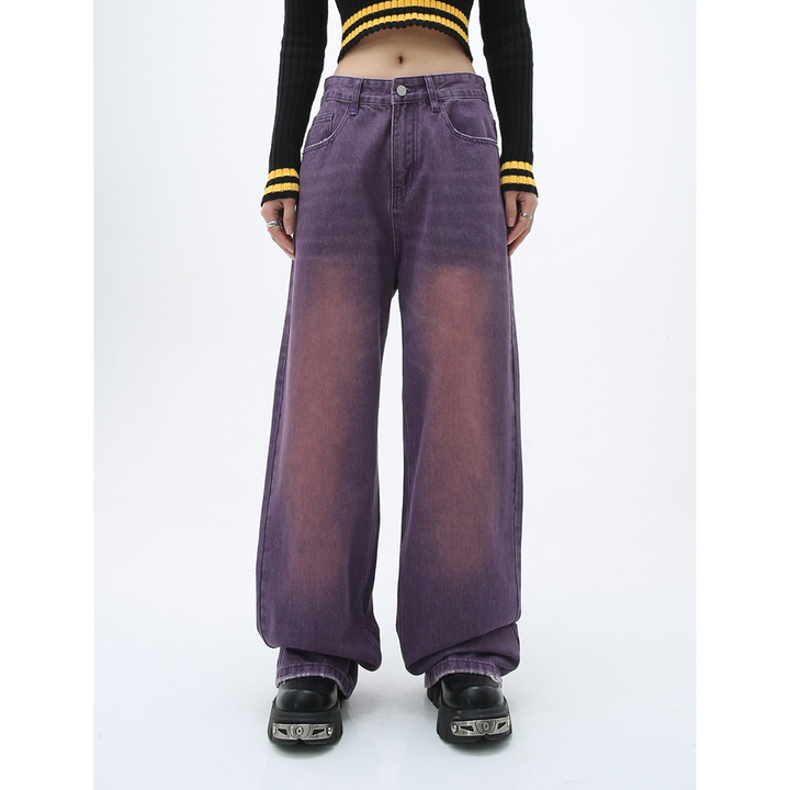 Carmour denim retro color wide-leg pants