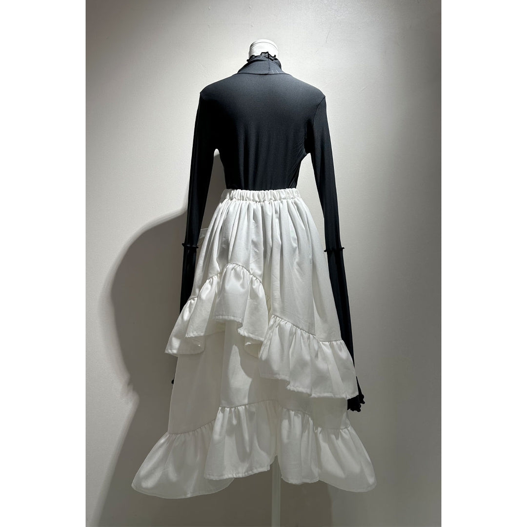 Asymmetry Volume Frill Ribbon Skirt