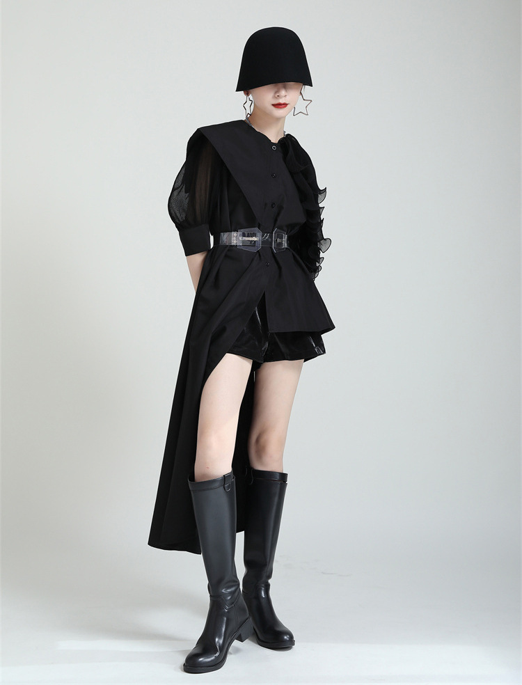 Asymmetry Organdie Short Sleeve Shirt