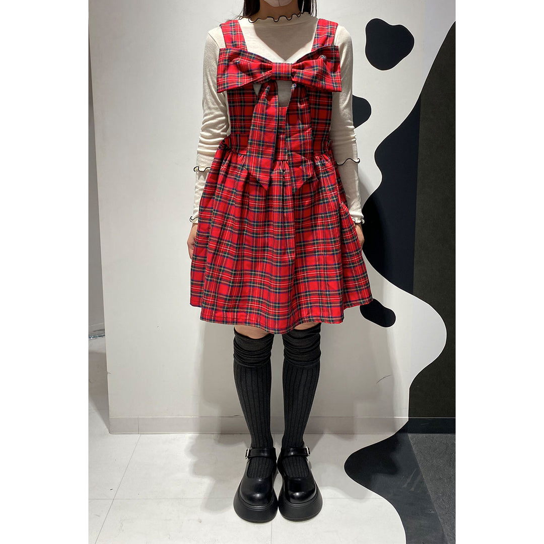 Front ribbon sleeveless onepiece (Red Check) ¥8,980 / ¥9,480