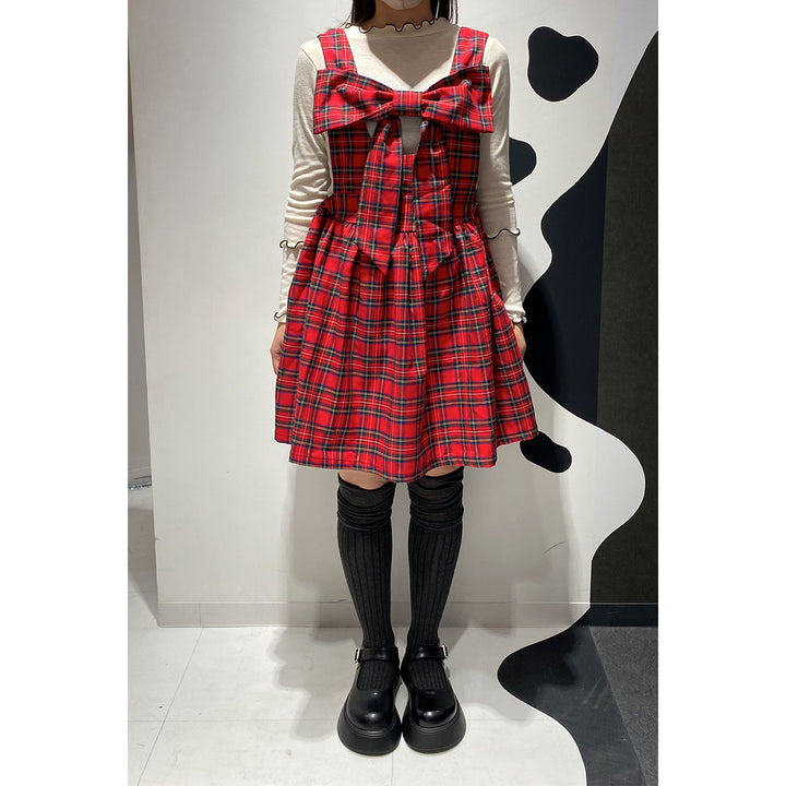 Front ribbon sleeveless onepiece (Red Check) ¥8,980 / ¥9,480