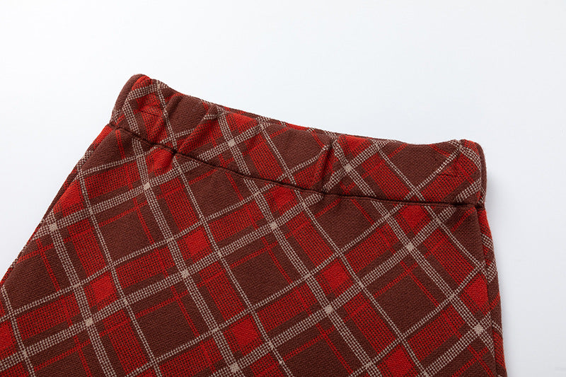 Plaid knit long skirt