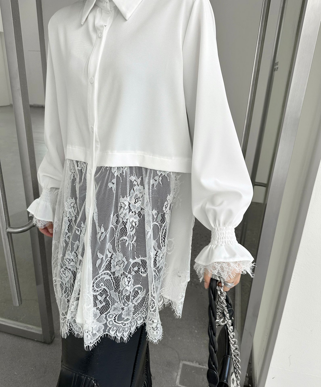 Crochet lace patchwork long sleeve shirt