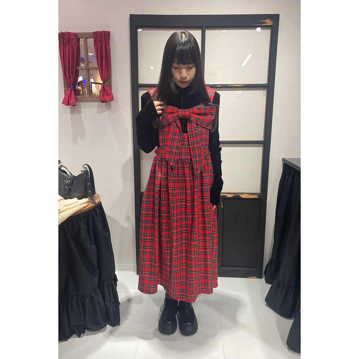 Front ribbon sleeveless onepiece (Red Check) ¥8,980 / ¥9,480