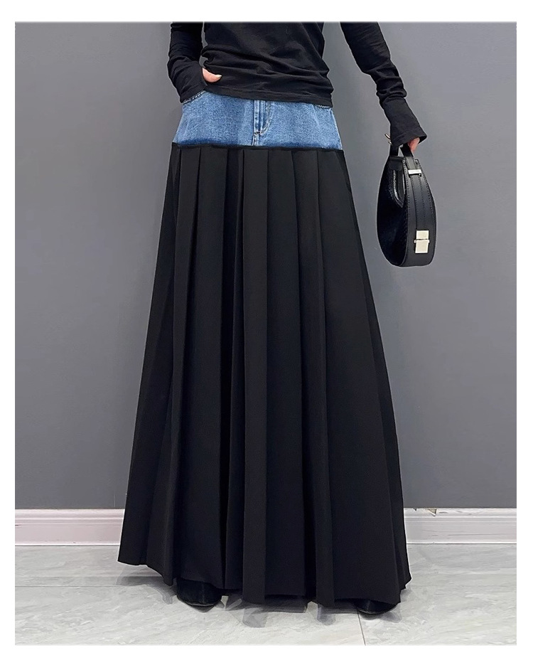 Casual contrast stitching wrinkle skirt