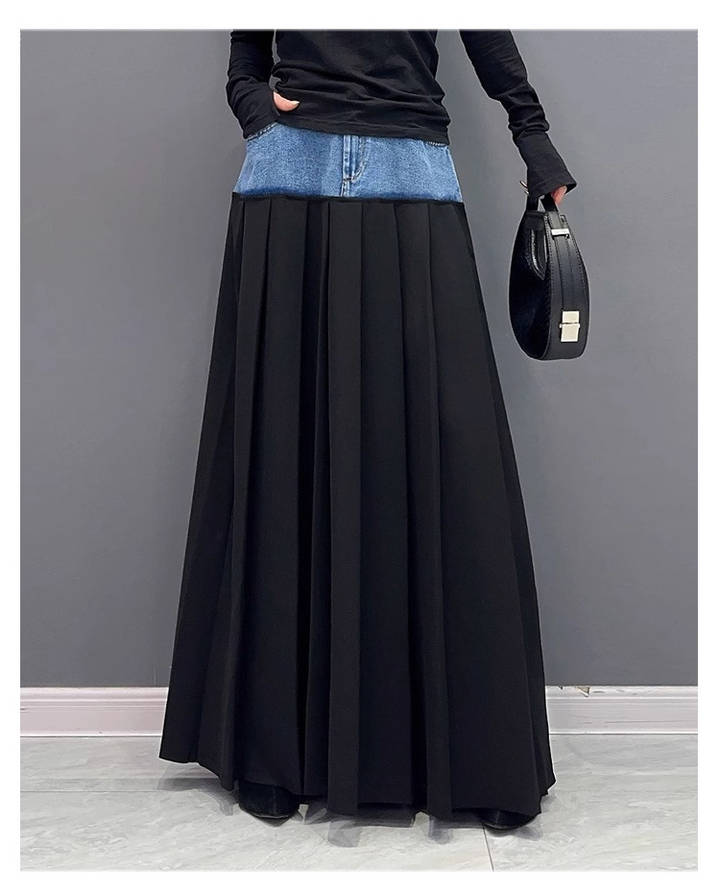 Casual contrast stitching wrinkle skirt