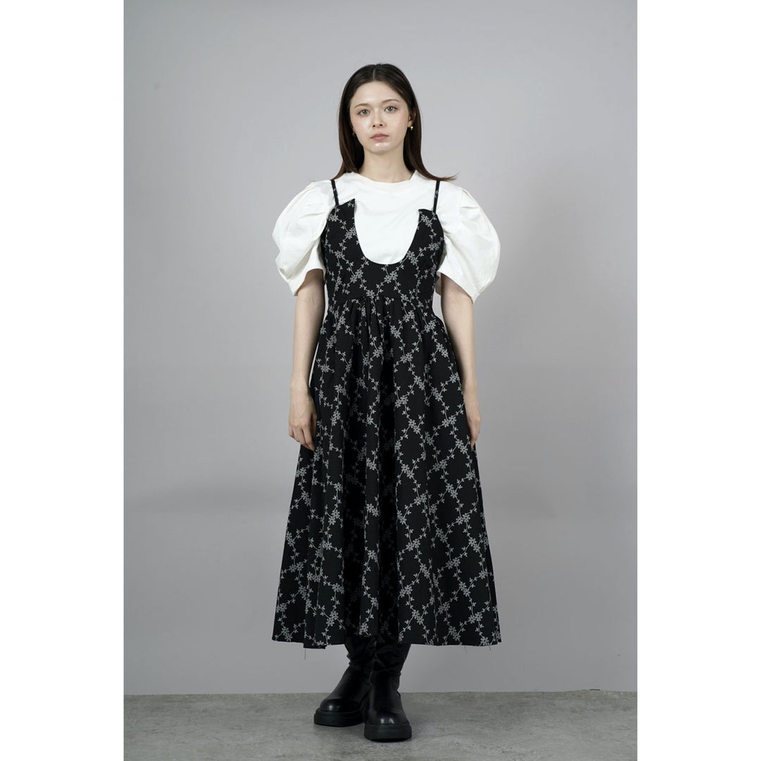 Tuck Puff Sleeve T-shirt & Cut Out Flower Camisole Onepiece