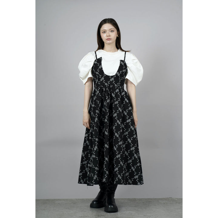 Tuck Puff Sleeve T-shirt & Cut Out Flower Camisole Onepiece