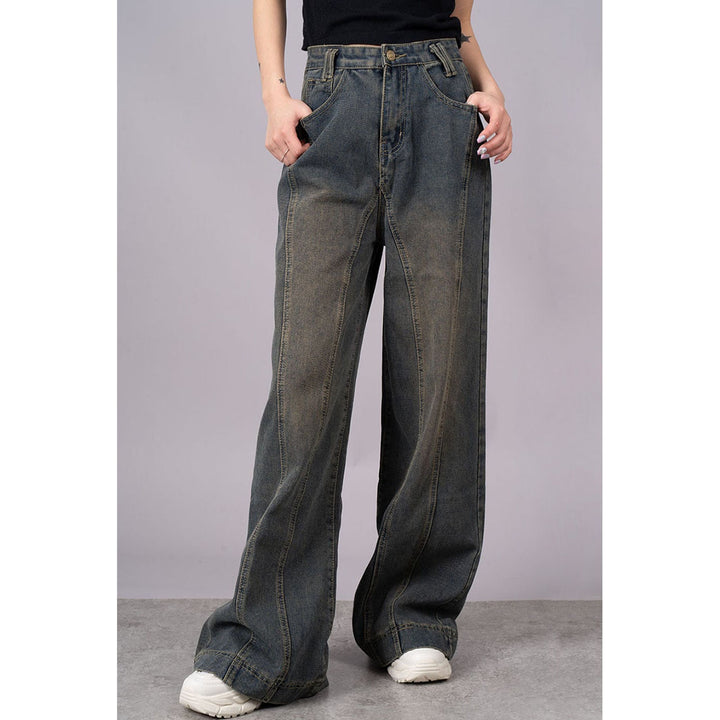Front Seam Super Wide Denim Jeans