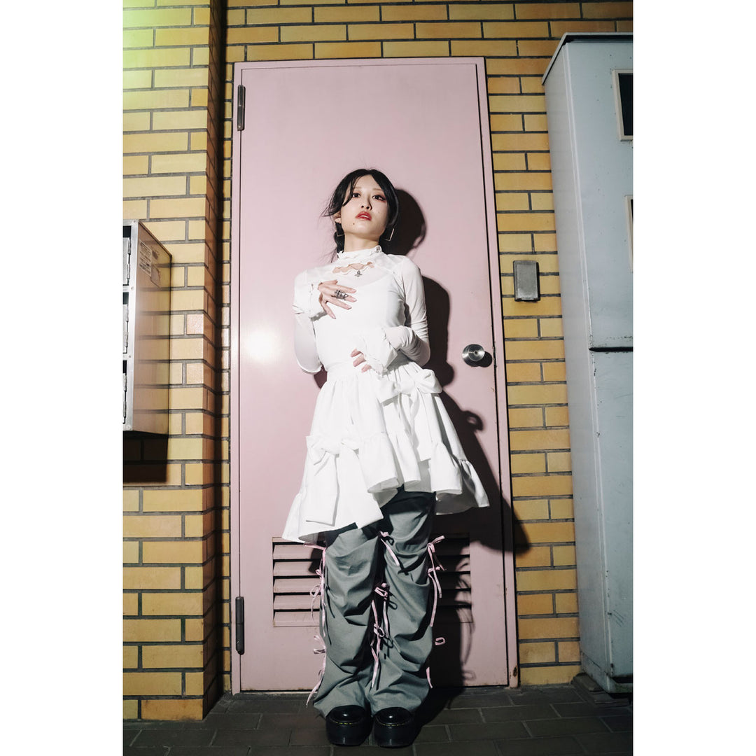 High-neck Revealing Sheer Long Sleeve Tops