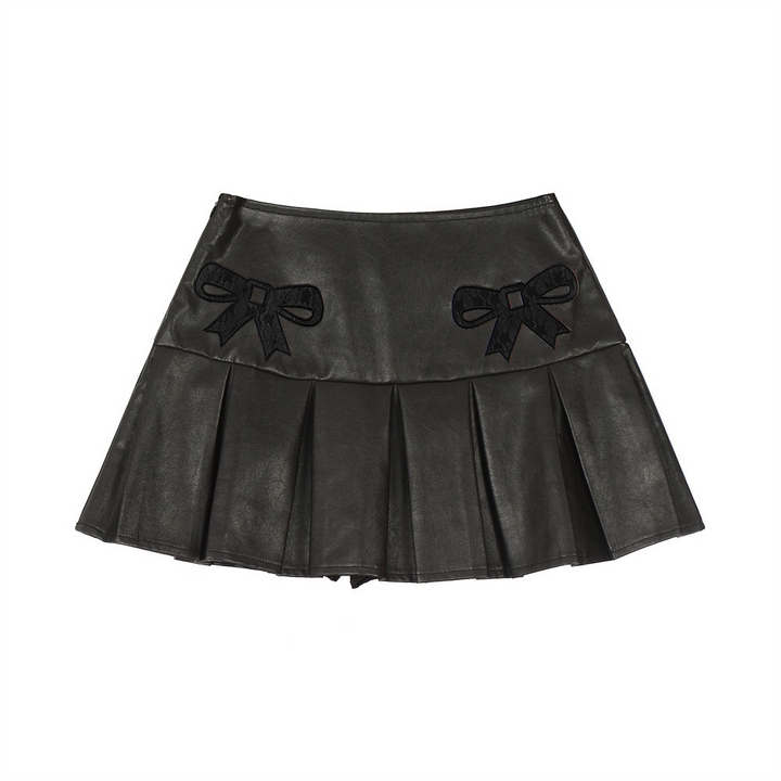 Sweet ribbon PU leather skirt