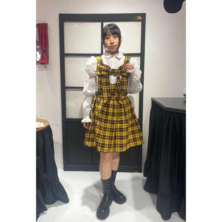 Front ribbon sleeveless onepiece (Yellow Check) ¥8,980 / ¥9,480