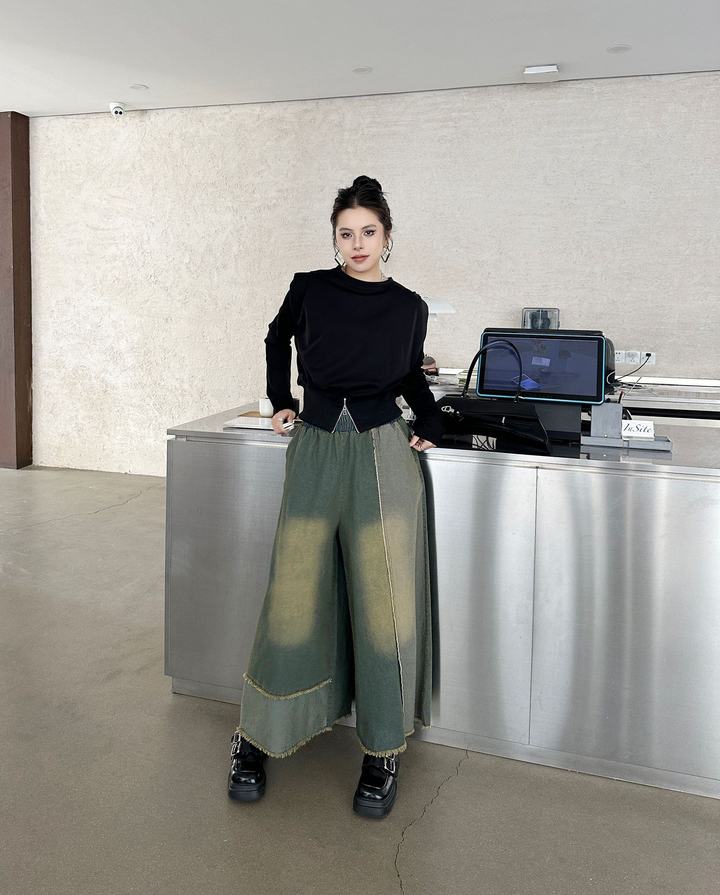 American style drape contrast denim