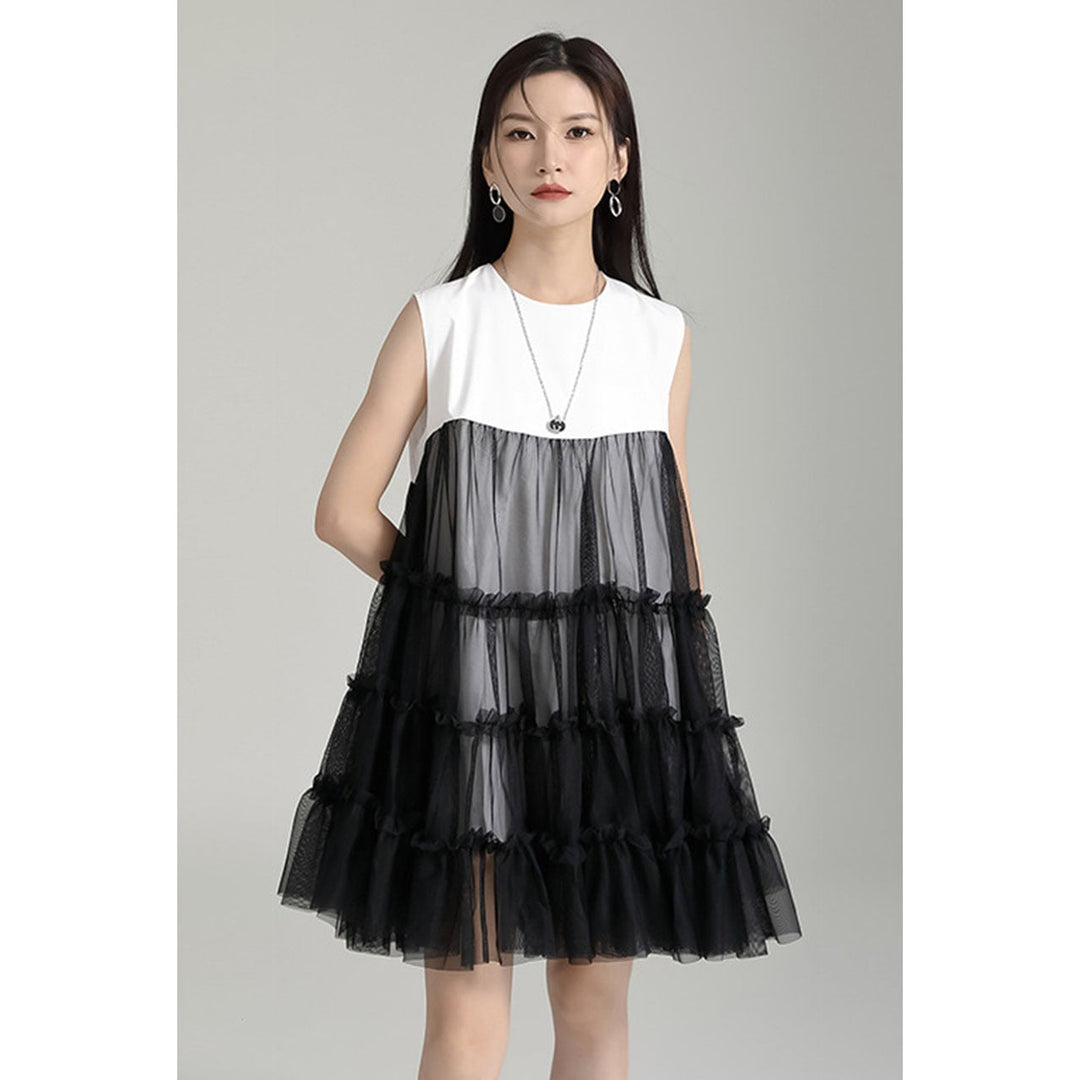 Tulle Tiered Sleeveless Long Blouse