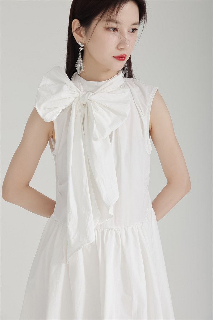 Bow tie sleeveless slim dress
