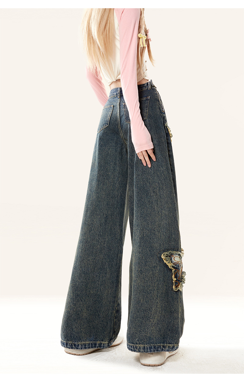 Butterfly Vintage Wide Denim Pants