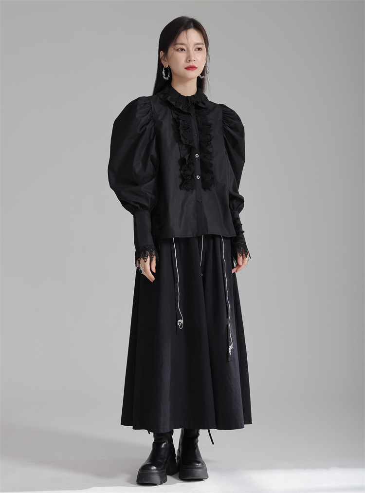 Retro lace flower collar shirt