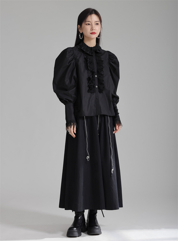 Retro lace flower collar shirt