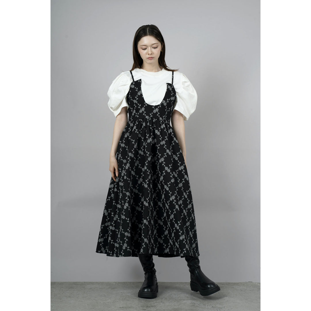 Tuck Puff Sleeve T-shirt & Cut Out Flower Camisole Onepiece