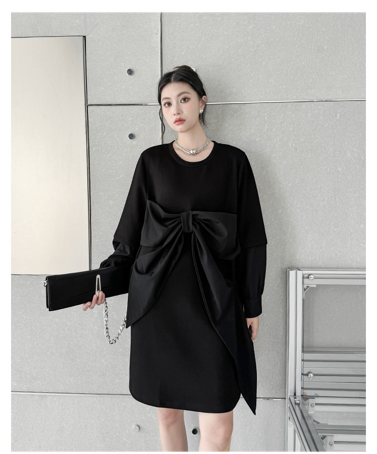 Ribbon black pullover onepiece