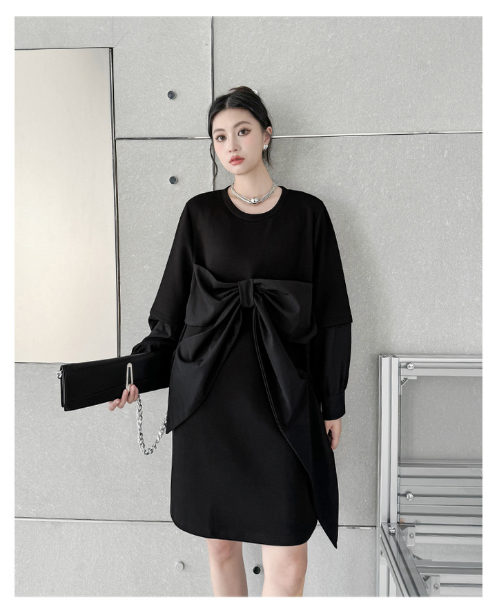 Ribbon black pullover onepiece