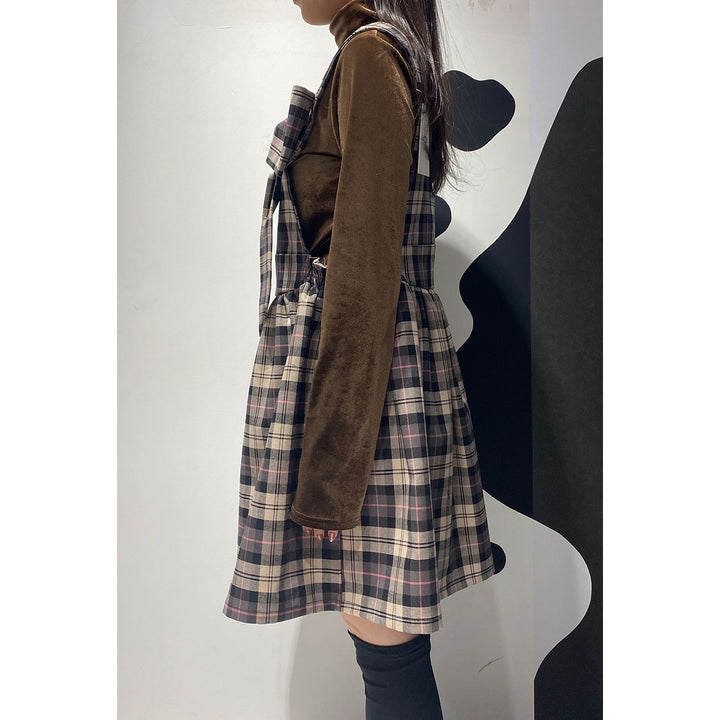Front ribbon sleeveless onepiece (Beige Check) ¥8,980 / ¥9,480