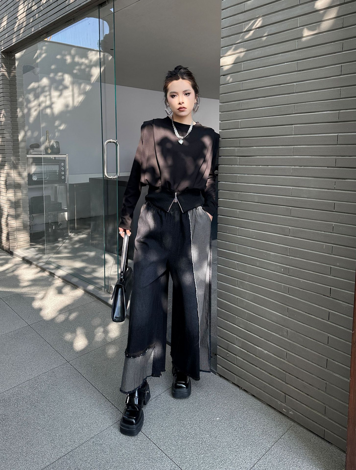 American style drape contrast denim