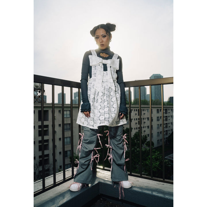 Front ribbon sleeveless onepiece (Beige Check) ¥8,980 / ¥9,480