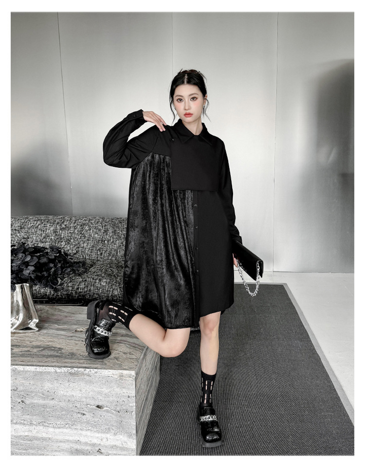 Pleated patchwork velor onepiece