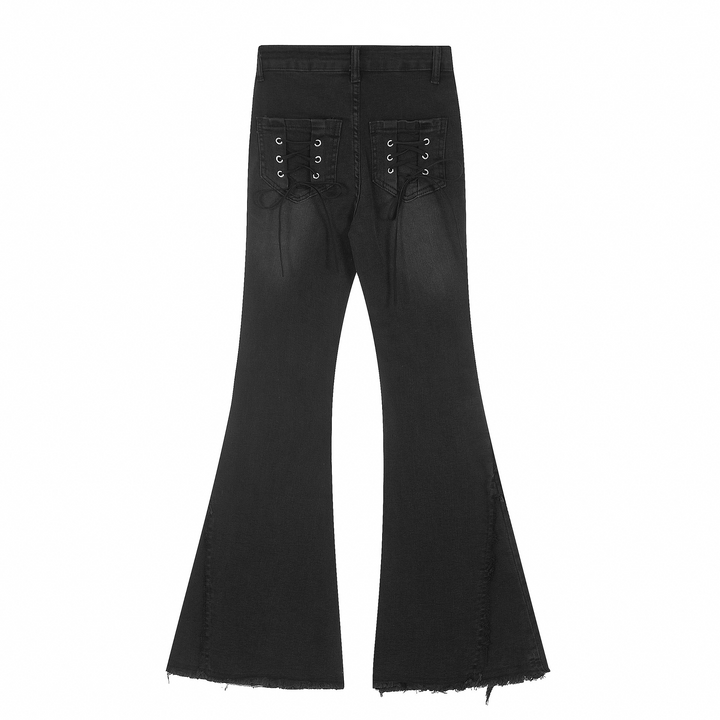 Back Pocket Lace Up Denim Jeans