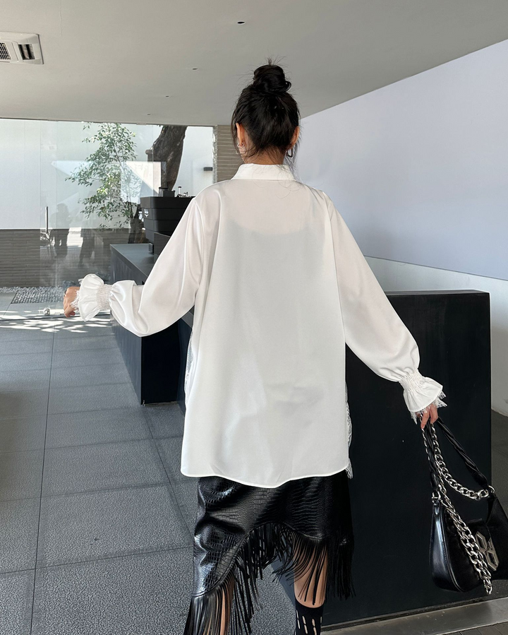 Crochet lace patchwork long sleeve shirt