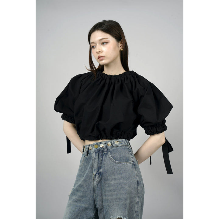 Gathered Shirring Short Shirt