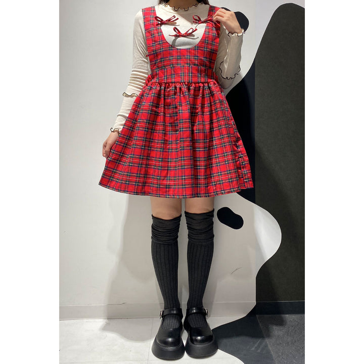 Front ribbon sleeveless onepiece (Red Check) ¥8,980 / ¥9,480