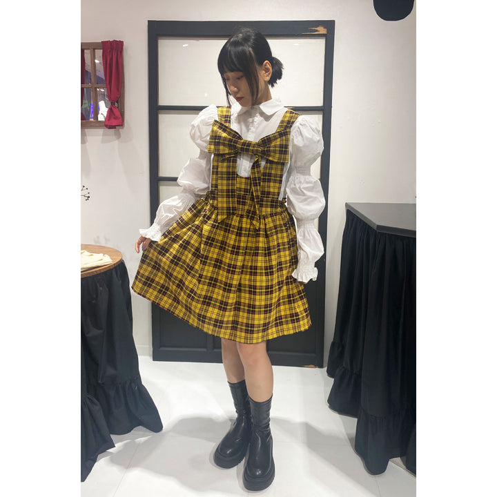 Front ribbon sleeveless onepiece (Yellow Check) ¥8,980 / ¥9,480