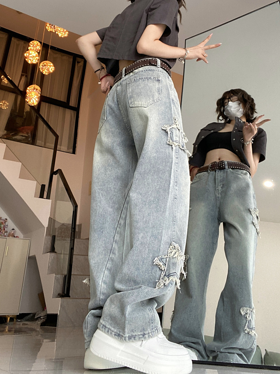 Star straight wide-leg jeans