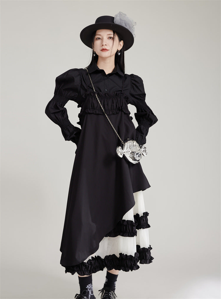 Suspenders Mesh Lace Patchwork A line Dress