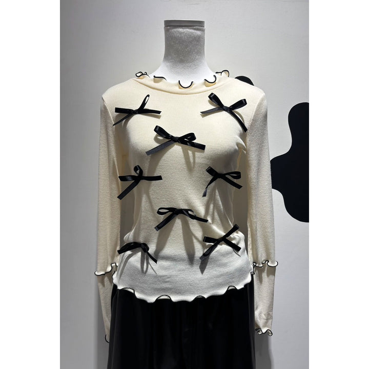 Rib Mellow Ribbon Tops Front ribbon / Big ribbon / Sleeve ribbon