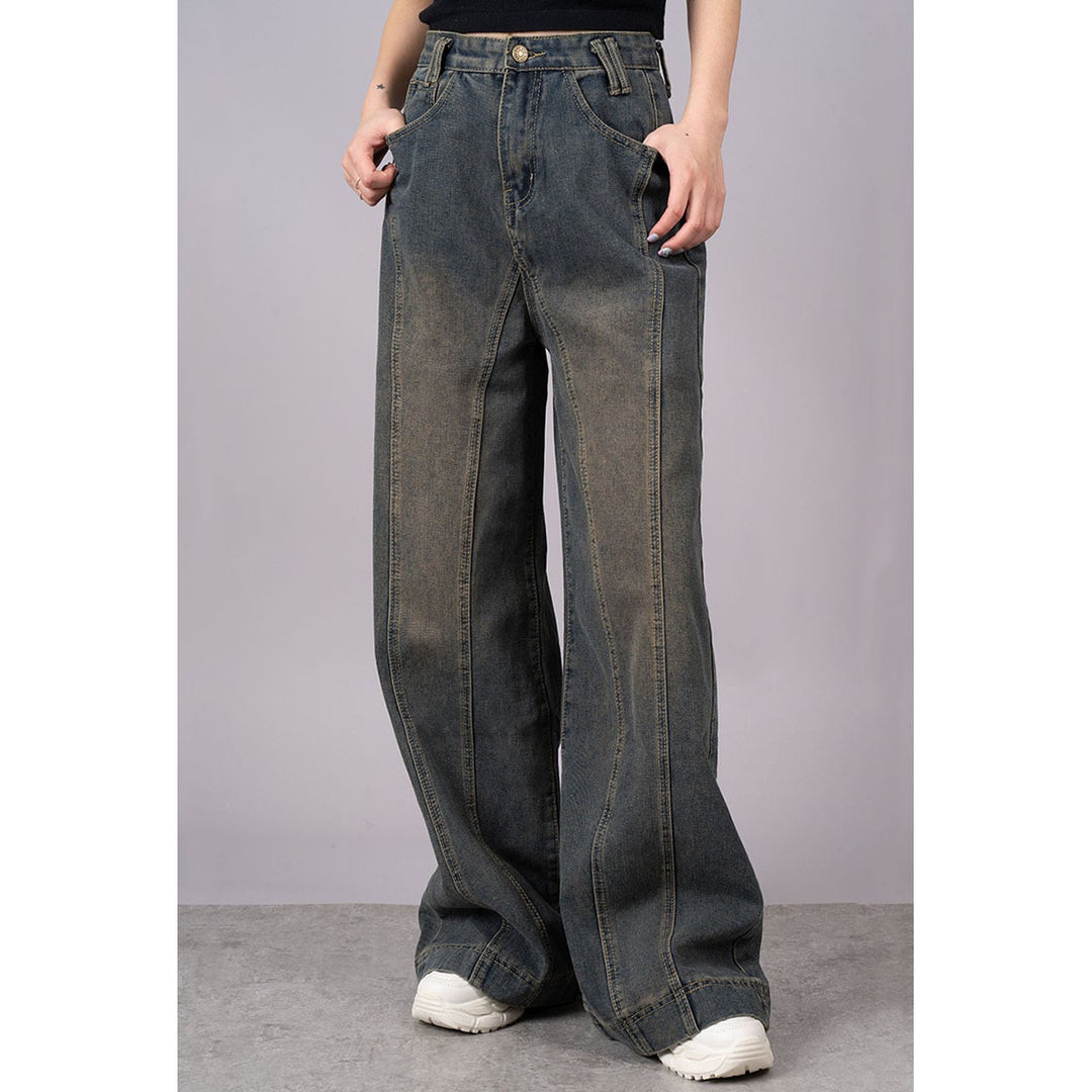 Front Seam Super Wide Denim Jeans