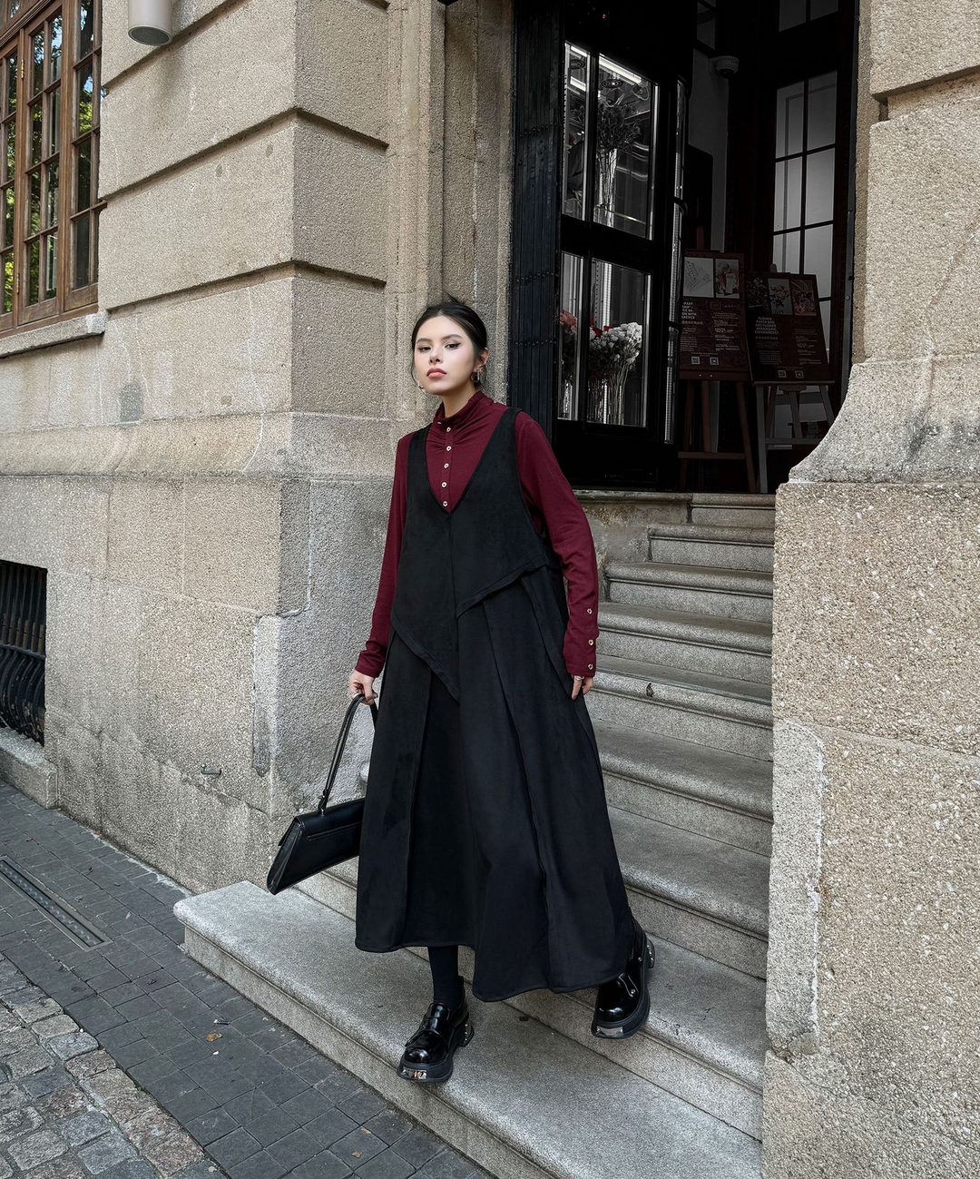 Velvet big skirt vest dress