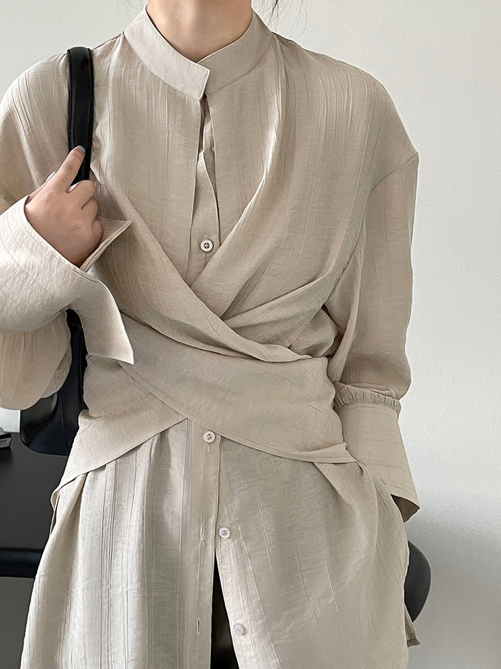 Crossband waist long sleeve shirt