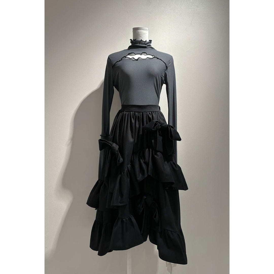 Asymmetry Volume Frill Ribbon Skirt
