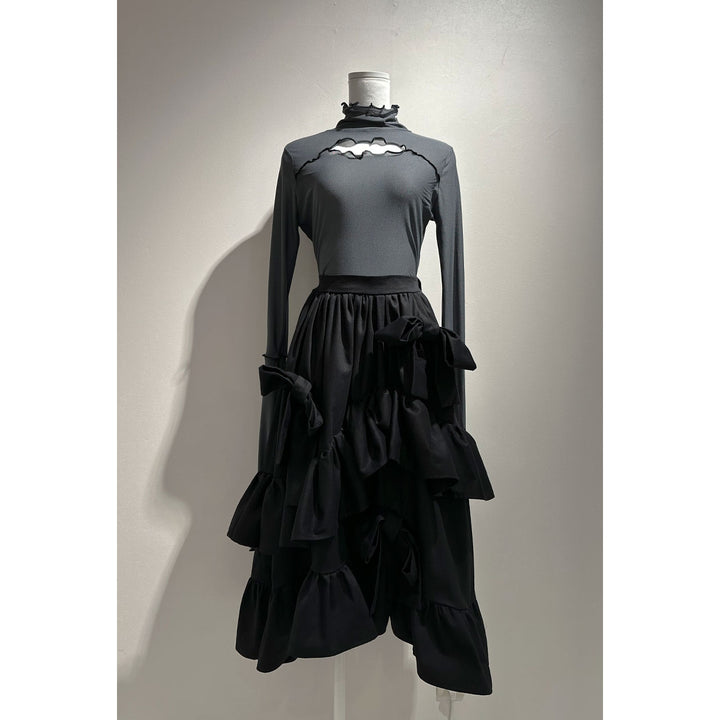 Asymmetry Volume Frill Ribbon Skirt