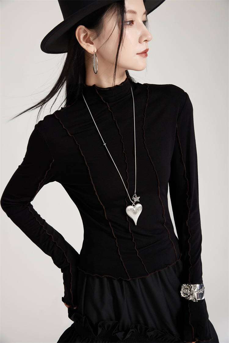 Black slim high neck long sleeve t-shirt