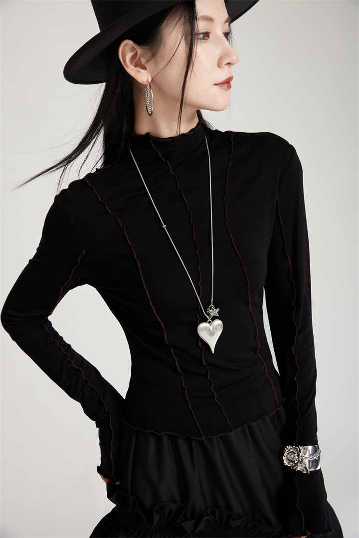 Black slim high neck long sleeve t-shirt