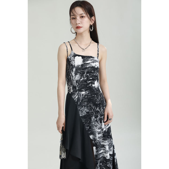 Shirring Sleeve Seer Shirt & Asymmetry Flare Print Camisole Onepiece ¥6,480 / ¥8,980