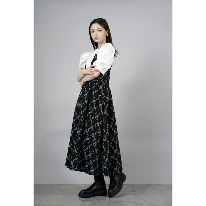 Tuck Puff Sleeve T-shirt & Cut Out Flower Camisole Onepiece