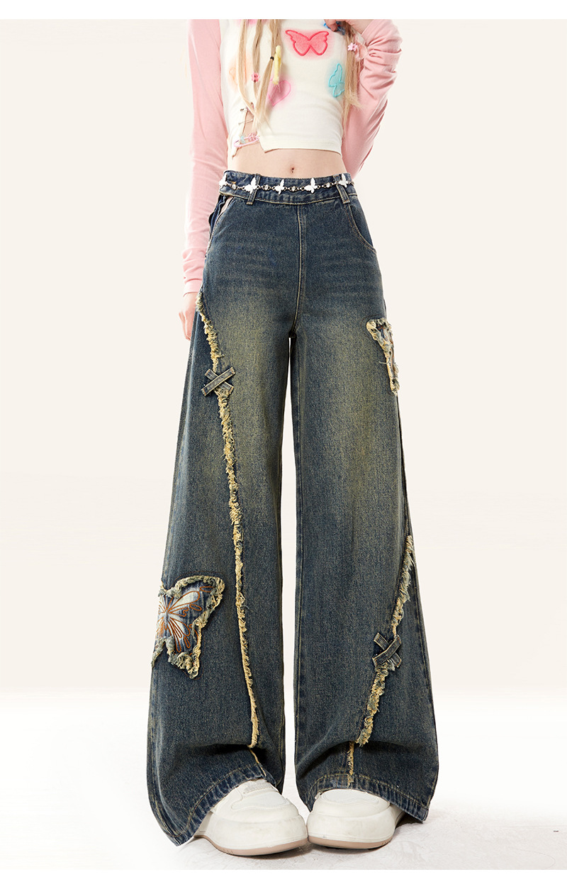 Butterfly Vintage Wide Denim Pants