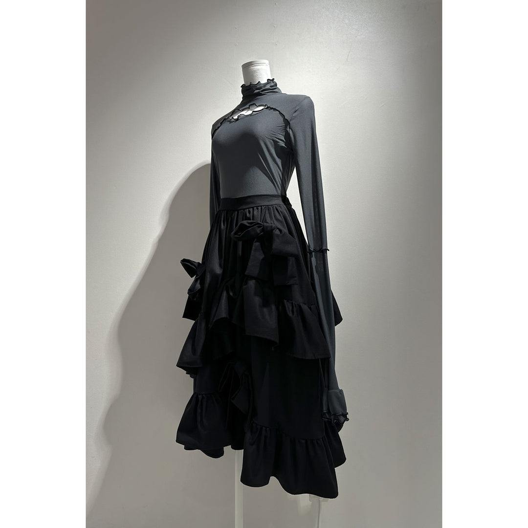 Asymmetry Volume Frill Ribbon Skirt