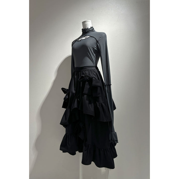 Asymmetry Volume Frill Ribbon Skirt
